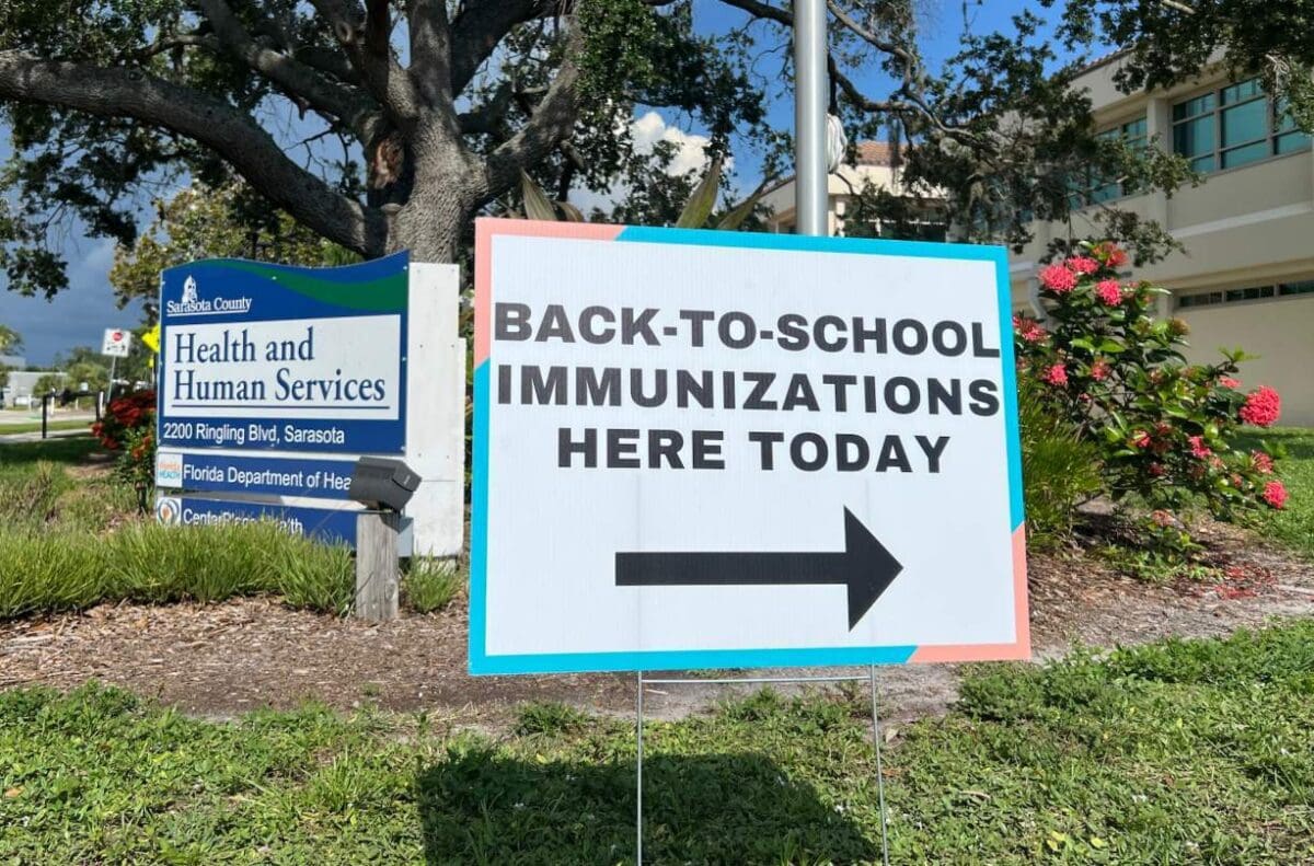 Sign advertising back-to-school immunizations