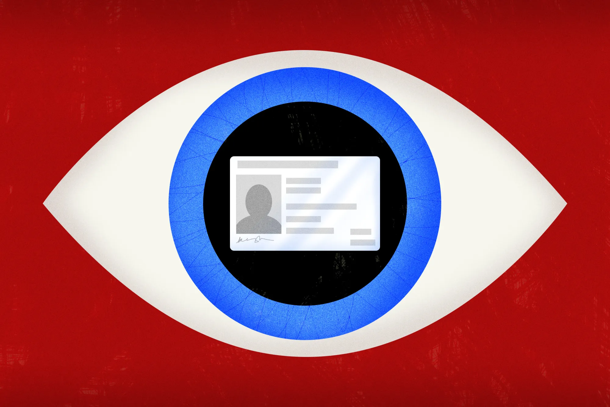 An eye with a driver's license in the center