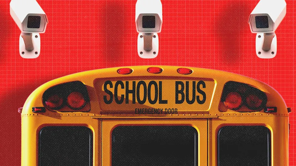 Surveillance cameras pointed at a school bus