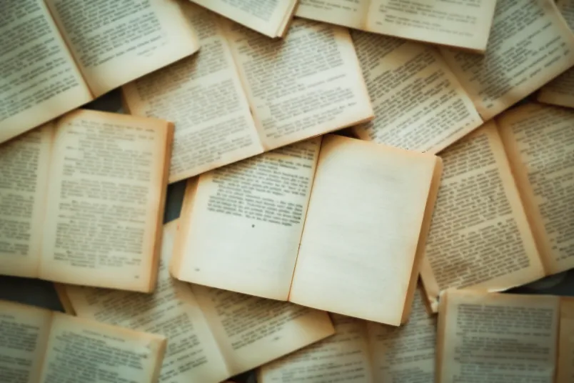 Pile of open books