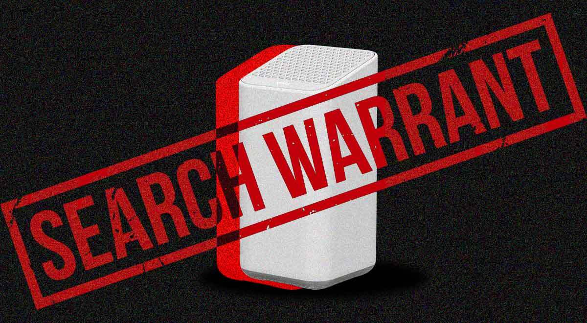 Router with the words 'search warrant' imposed on top.